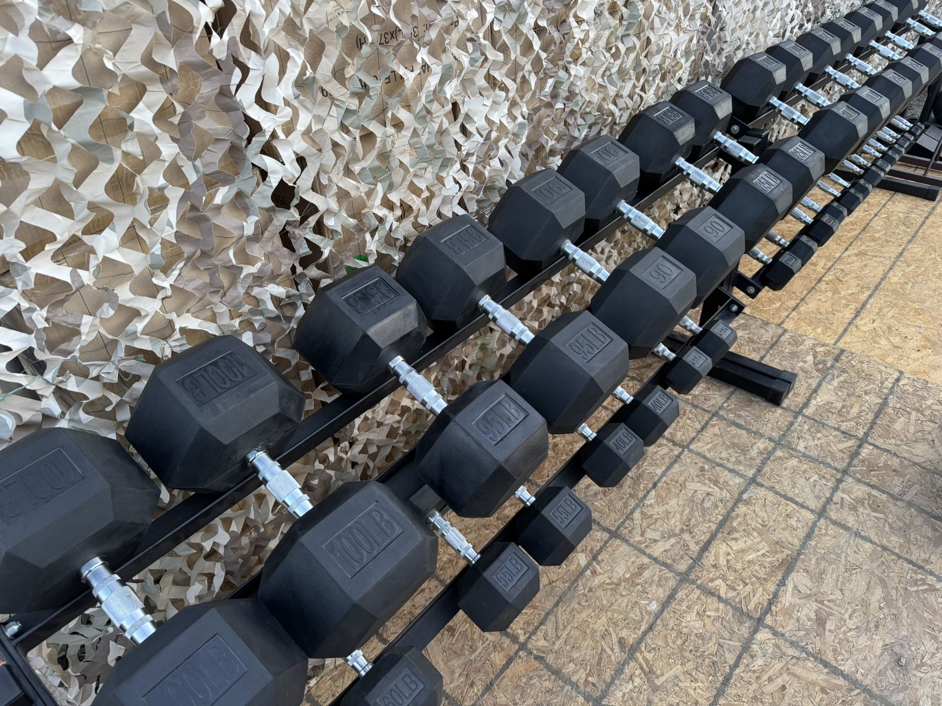 🏋️♂️ Set of Rubber Hex Dumbbells (3–100 lb) + Two 2-Tier Racks – Commercial Grade!