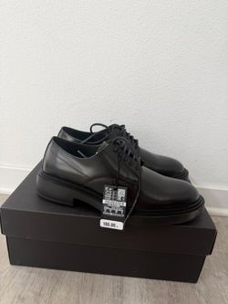 Massimo Dutti Black Leather Derby Dress Shoes Men’s size 9