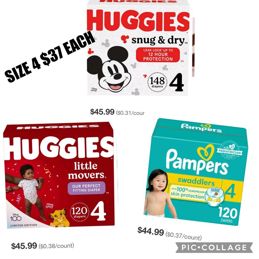 PAMPERS AND HUGGIES SIZE 4 $37 EACH