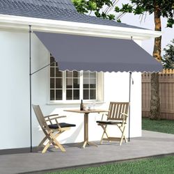 157" x 47" Patio Awning Retractable, Outdoor Retractable Adjustable Awning Sunshade Shelter
