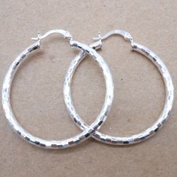 925 Sterling Silver thick stamped classic 1.75” round HOOP earrings