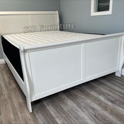 Queen White Sled Bed With Ortho Mattress Included 