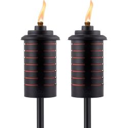 Metal Black & Orange Easy Install Outdoor Torches, 4 Pack - 65-Inch Decorative Torches for Patio