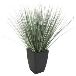 Faux Foliage Onion Grass Artificial Plant with Black Plastic Pot, 16" x 15" x 19", Green

#0014