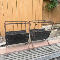 Vintage Iron Mid-Century Modern Magazine Rack / Indoor Outdoor Firewood Holder