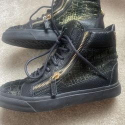 $349 Giuseppe Zanotti Black/gold Fur Leader  Double-Zip Sneaker Shoes 