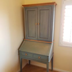 Dropleaf Desk, Blue/green Painted And Natural Finished Wood, Country/cottage Style