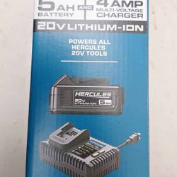 HERCULES 20V 5 Ah Extended-Performance Lithium-Ion Battery and 4 Amp Multi-Voltage Charger Starter Kit