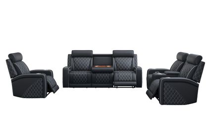 Black Leather Power Recliner Sofa Set