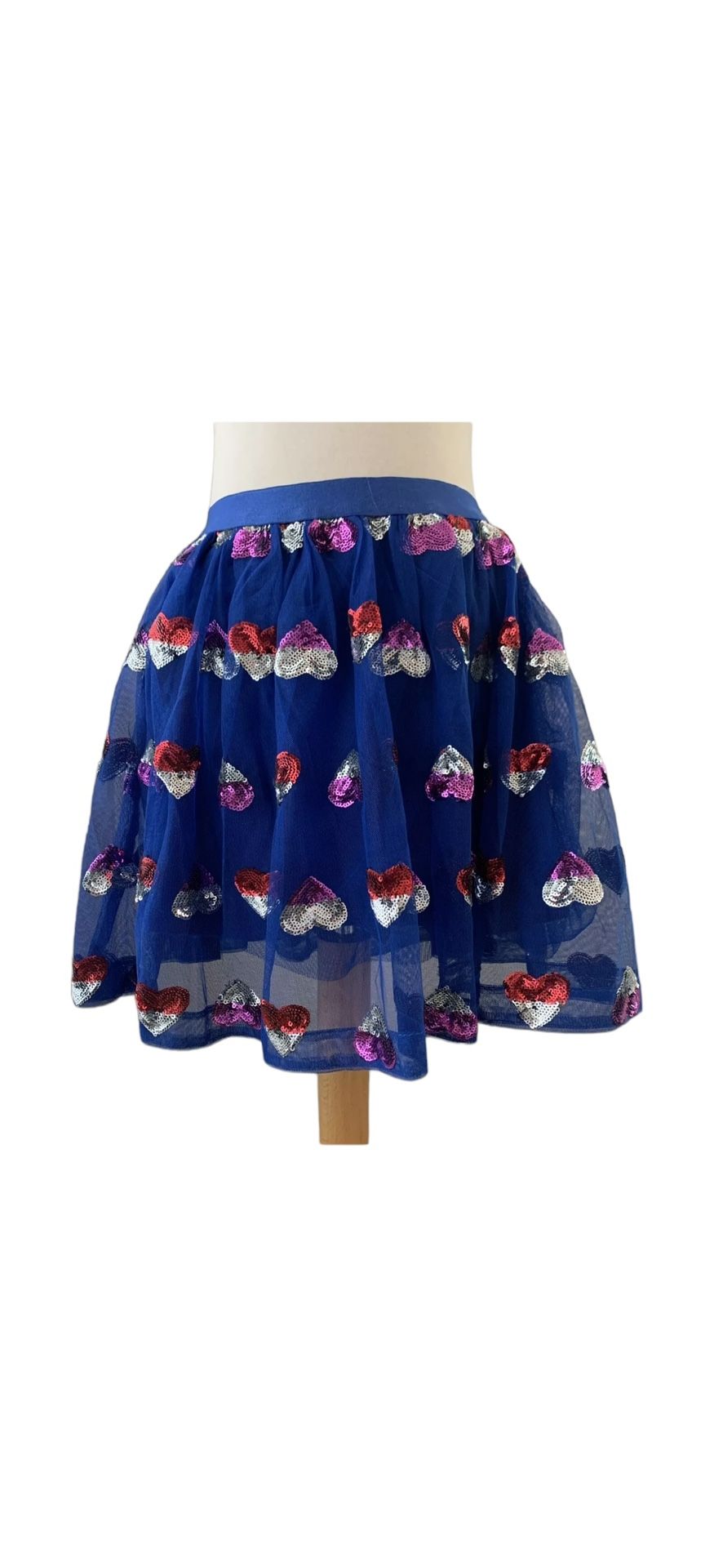 Cat & Jack Blue Tulle Skirt with Sequin Hearts Girls Sz XS 4/5