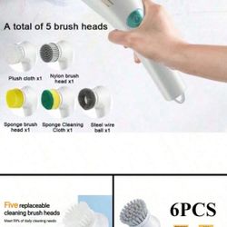 6pc Effortless Cleaning Tool! Electric Design With Brush Head Button, Easy To Handle Stubborn Stains With Home Cleaning Brush, Super C