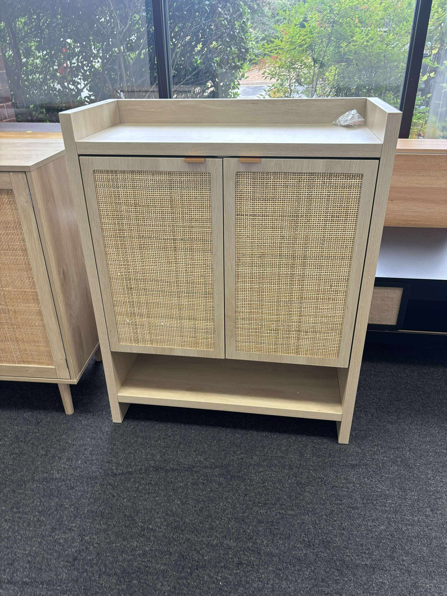 Shoe Cabinet, Natural Rattan Shoe Organizer Cabinet, Large Boho Shoe Storage Cabinet with Adjustable Shelves