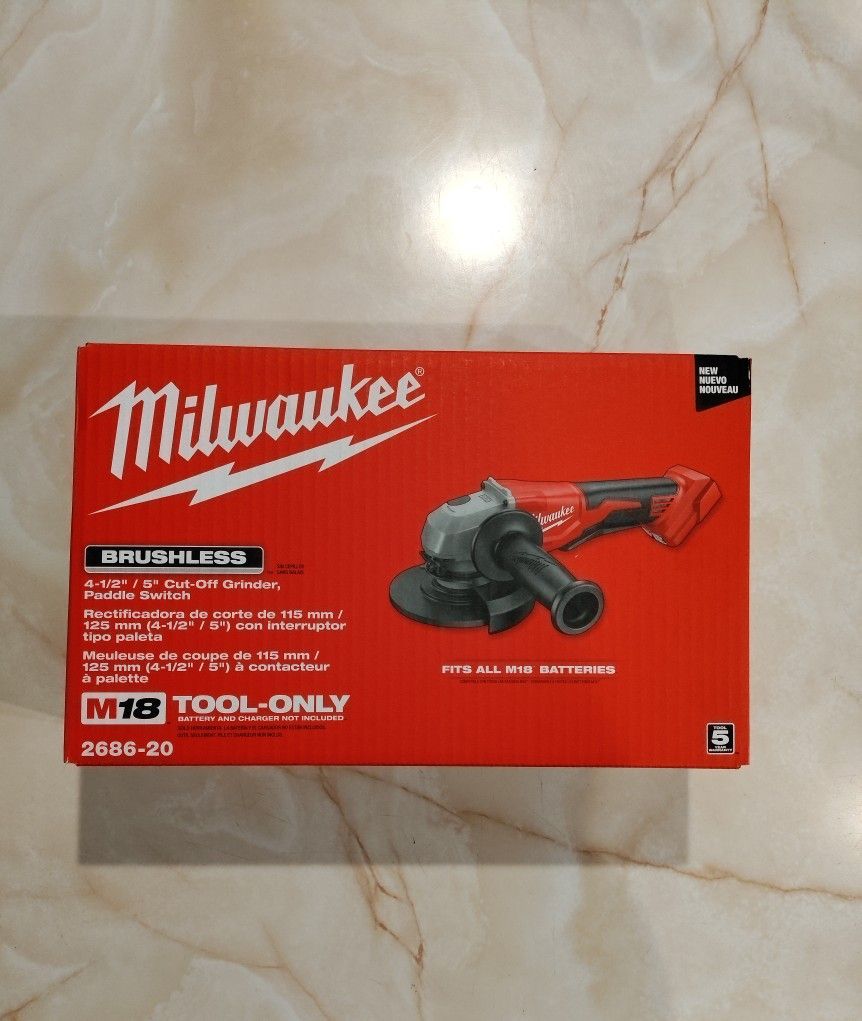 M18 Milwaukee Lithium-Ion Brushless Cordless 4-1/2 in./5 in. Grinder w/Paddle Switch (Tool-Only)