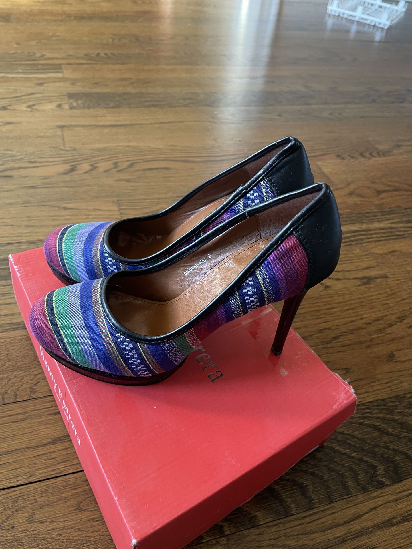 Colorful Striped Wedge Stiletto Heels Henry Ferrera Paloma 400 Size 9 NEW