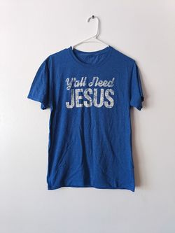 Blue Graphic Tee - "Y'all Need JESUS" Unisex Adult Size Small