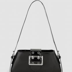 Faux Leather Double Buckle Shoulder Bag