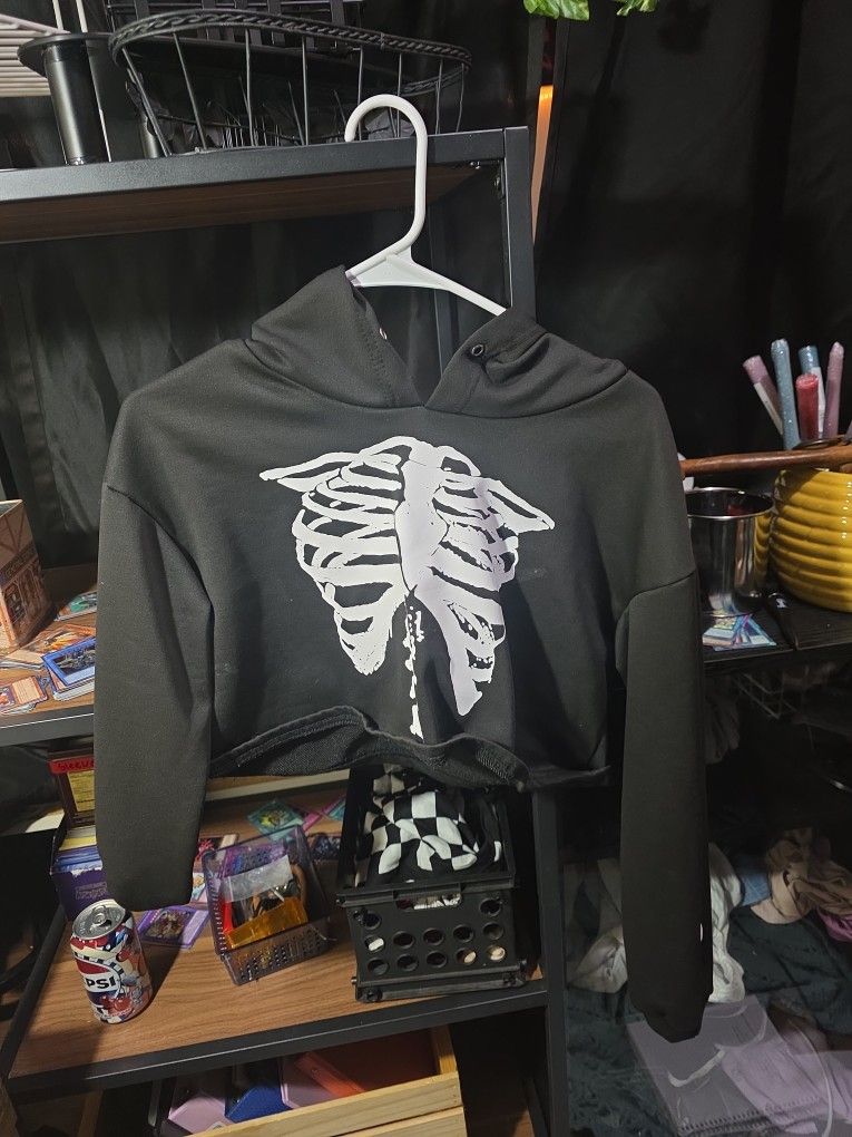 Cute Skeleton Emo/Goth Crop Hoodie