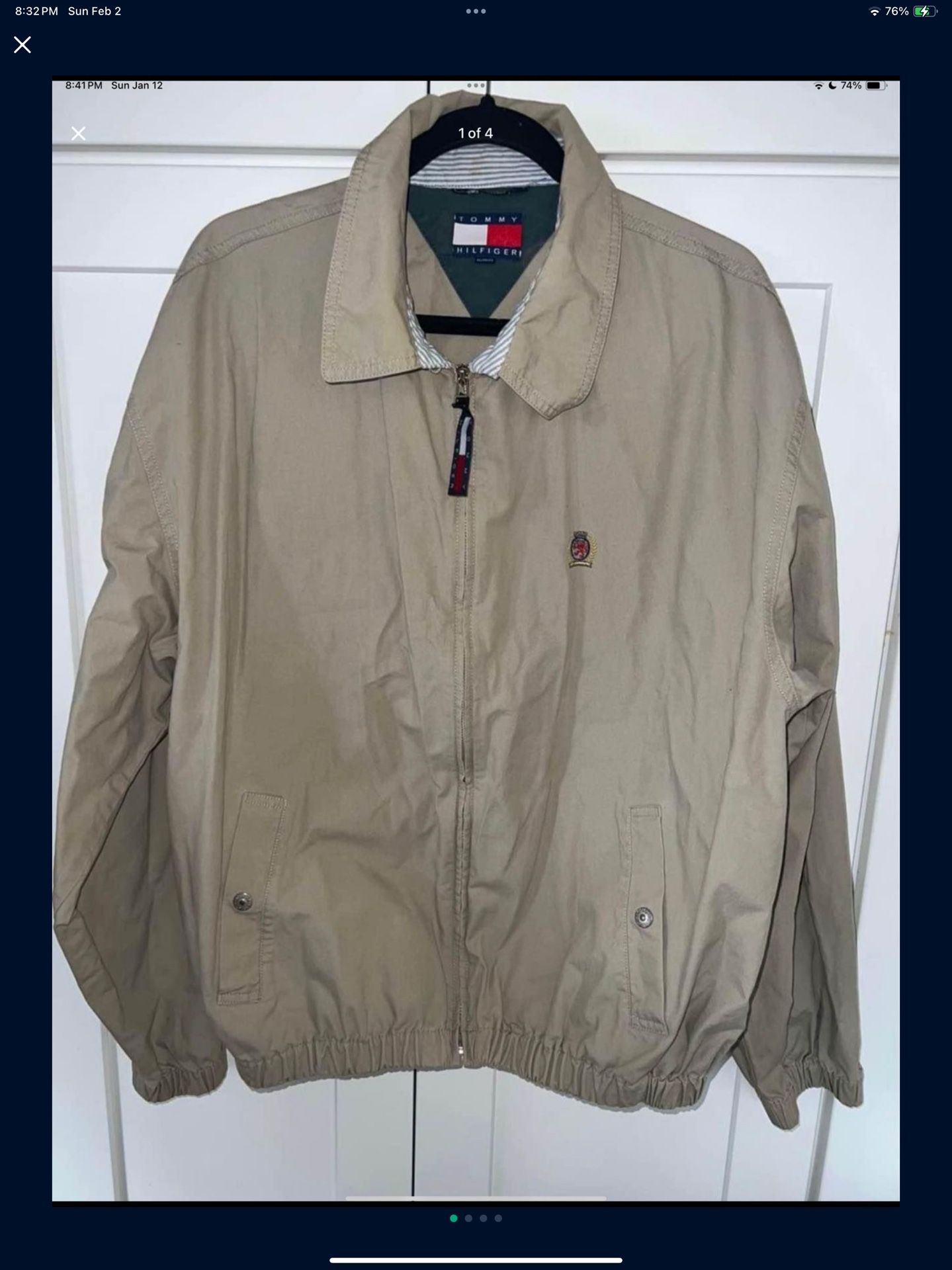 Tommy Hilfiger Vintage 90s Men's Khaki Full Zip Bomber Jacket XL Lightweight