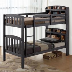 New Gray Bookcase Solid Wood Twin Bunk Bed