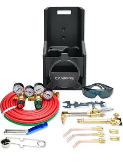 Medium Duty Oxy Acetylene Torch Kit V Series Welding Cutting Outfit Fits CGA 540 Oxygen CGA 200 Acetylene Tanks Portable Tote Kit with Dual Regulators