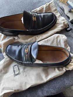 Gucci Leather Loafers w/ Web Stripe & GG Logo – Size 15 – Box & Dust Bags