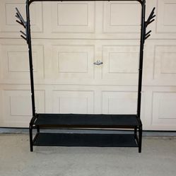 Simple Houseware 52-Inch Freestanding Closet Garment Rack with Storage Shelves and Coat/Hat Hooks, Black