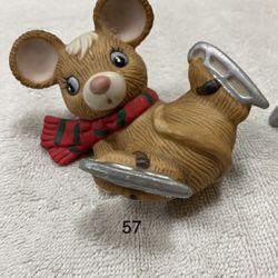 Set of (3) Beautiful (Mint Condition) Vintage Homco Mice Ice Skating Wearing Scarf Christmas Skating Mice Figurines Home Interiors. 