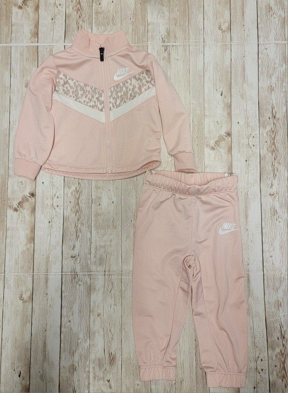 Nike Baby Girl Jogging Set | Echo Pink, Beige & White | Leopard Print | Size 12M