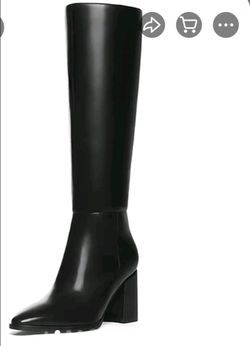 Topwalks women knee high boots pointed toe chunky block heel platform boots comfort dress long boots black 7
