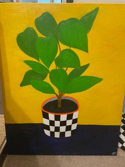 Local artist  Original Oil  Painting Potted Plant Canvas Art
