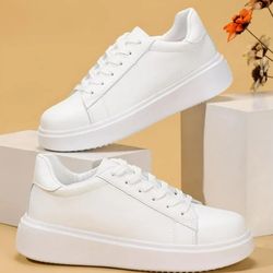 Women Stylish Fashion Sneakers Low-top Lace-Up Platform Sneakers Size(39) 8.5  White 