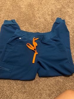 Blue Scrub Pants with Orange Drawstring