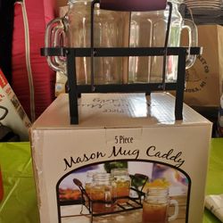 Farmhouse Style Mugs W Metal Storage Rack, New