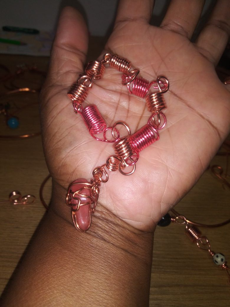 Maat Pink Cooper and Pink Fluorite Charm bracelet