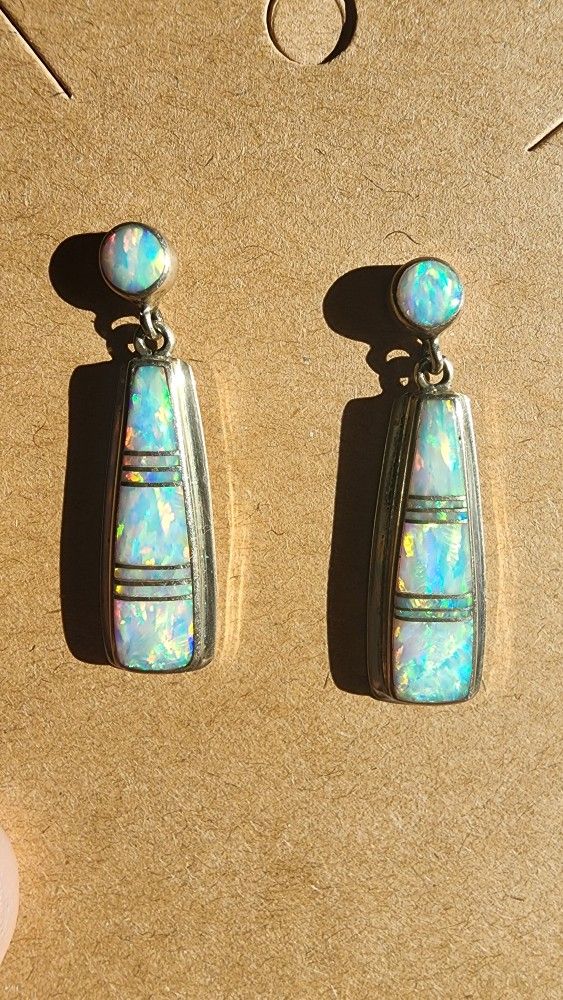 Sterling Silver Opal Inlay Earrings