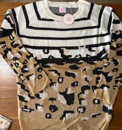 Women's sz S-5 sz M-1 sz L-1 WannaB Stripe&Leopard Sweater*New $13.00