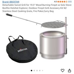 Detachable Swivel Grill for 19.5" Wood Burning Firepit as Solo Stove Bonfire Hotshot Explorer; Outdoor Firepit Grill Accessory Kit W/ Stainless Steel 