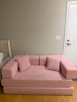 Compact Pink Corduroy Sleeper Sofa - LOCAL PICKUP ONLY
