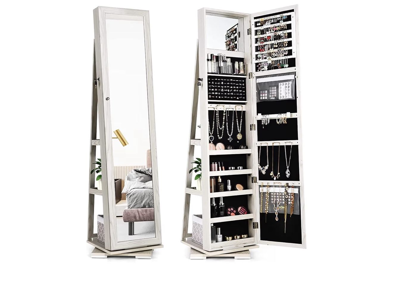 Rotating Jewelry Cabinet With Full Length Mirror
