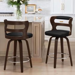 26''H Swivel Counter Height Wood Bar Stools, Dark Walnut (Set of 2)