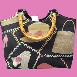 NWT Fashion Purse Hat Gloves Shoes Beaded & Sequin Bamboo Handle Fabric Handbag