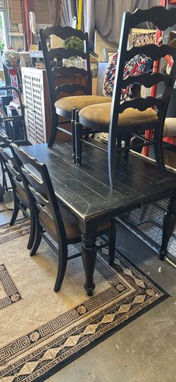 Black Wooden Dining Table and 4 Ladder Back Chairs