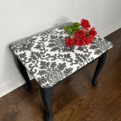 Gorgeous Black, White And Grey Bench… New Fabric, Freshly Painted 