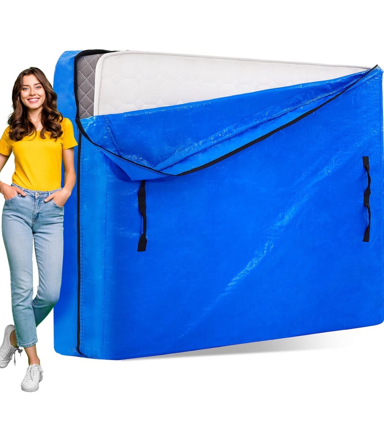 AlexHome Mattress Bag for Moving and Storage,Heavy Duty Tarp Reusable Mattress Storage Bag,Easy Carrier Mattress Moving Cover (Caliking Size)