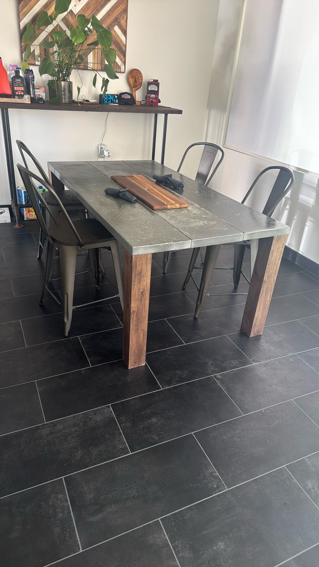 (4) Modern Wood Dining Luxary Chairs Metal Frame Rusty