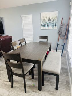 Brown Dining Table, Chairs and Bench