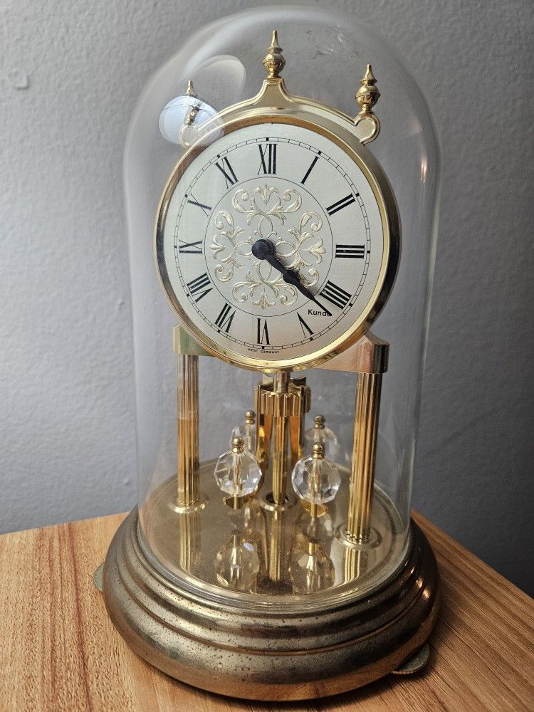 Vintage Kundo Quartz Anniversary Clock (Working) Crystal
Pendulum Glass Dome West Germany