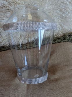 10" glass vase flower pot anniversary diamond studded clear center piece table display roses silver rimmed gemstone embellished pottery barn Williams