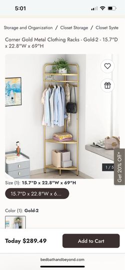Corner Gold Metal Clothing Rack with Shelves