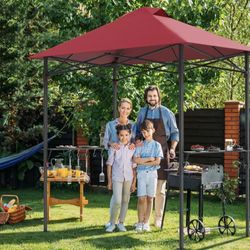 SERGA 8 ft. × 5 ft. Outdoor Pop up Grill Metal Gazebo Portable BBQ Gazebo Canopy Red